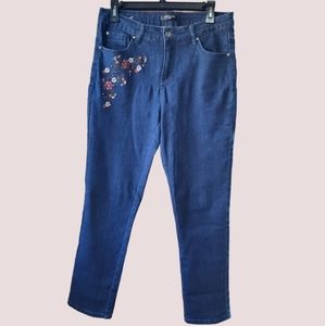 Simon Chang Dark Blue Embroidered Denim Jeans Size 8